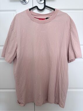 HUGO Men's Light Pink Crewneck Tee